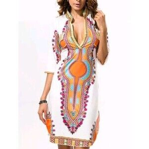 Lak Look 2XL See Measurements Dress White & Orange Bodycon Side Slits NEW